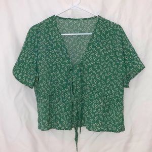 Knot Front Ditsy Floral Ruffle Hem Blouse